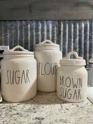Rae Dunn Flour,  Sugar & Brown Sugar Canister Set Of 3 Rare By Magenta