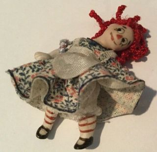 Vintage Raggedy Ann Porcelain Mini Doll Dollhouse Miniature Artisan Made