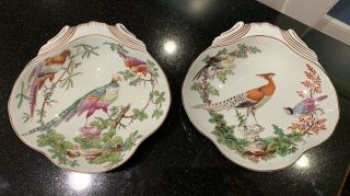 Pair Williamsburg Mottahedeh Vista Alegre Chelsea Bird Shell Dish/bowls