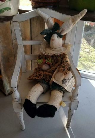 Wooden Doll Bear Display Play Chair Antique White 18 " Overall Height Primitive