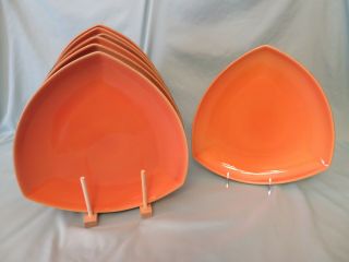 Set Of 7 Orange Faria & Bento Zen Melon 11.  5 " Triangle Dinner Plates,  Portugal