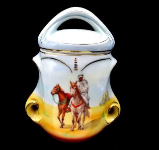 Royal Bayreuth Porcelain Arabian Horsemen Pastel Blue 8 " Tobacco Jar 1870 - 1919