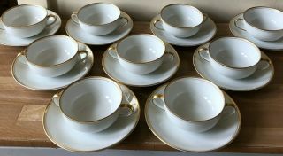 Set Of 9 Fitz & Floyd Palais White Cream Soup Bowls With Underplates