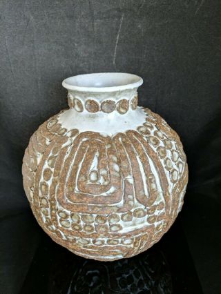 Large Vintage Brent Bennett Studio Pottery Vase,  Fabulous Applied Abstract