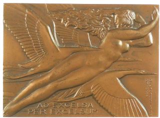 France Art Deco Nude Aviation Bronze 70mm X 51mm By Delamarre 1976 Edge Stamp