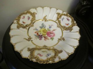Meissen Floral Cabinet Plate Bowl Gold Gilt Scalloped
