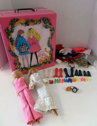 Mattel The World Of Barbie Doll Trunk Carrying Case - 2 Barbies - Clothes - Shoes