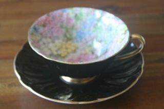 Shelley Oleander Black Rock Garden Chintz Tea Cup Teacup Saucer Set