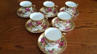 Royal Chelsea Golden Rose - Demitasse 6 Tea Cups & Saucers
