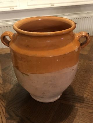 19th Century French Ceramic Pottery Yellow Mustard Glazed 2 Pot A Confit 11,  "