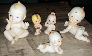5 Lefton Kewpie Baby Doll Bisque Porcelain Figurine Babies Made In Japan Euc