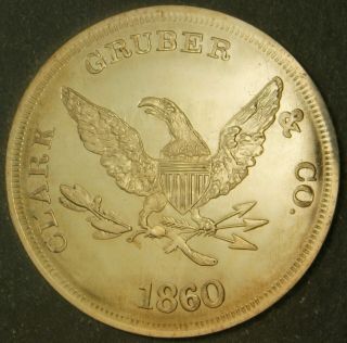 Hk Unlisted 1860 Clark Gruber & Co.  Pikes Peak Gold Twenty D.  Restrike In Gold