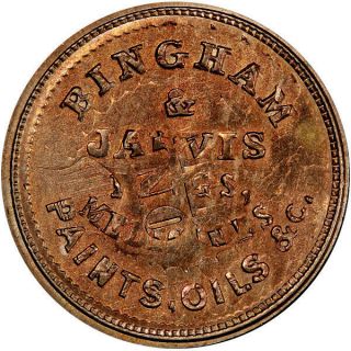 Cooperstown York Civil War Token Bingham & Jarvis Struck Over 1864 Cent Pcgs