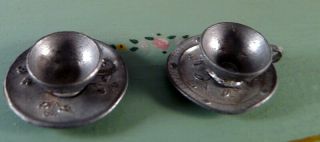 Vintage Tynietoy Gerlach 2 Tea Cups German Metal 1:12 Dollhouse Miniature
