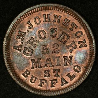 1863 PATRIOTIC CIVIL WAR TOKEN A.  M.  JOHNSTON GROCER BUFFALO NY CWT RED/BROWN UNC 2
