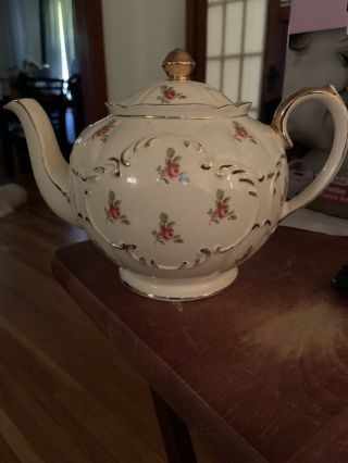 Sadler Vintage Teapot Bone China England Pink Roses W/gold Trim 2329