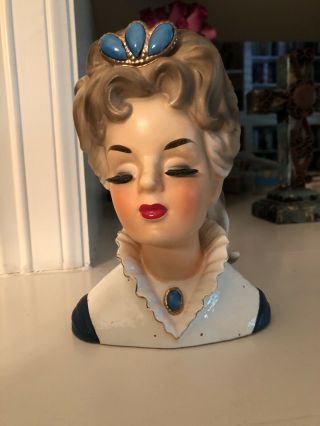 Vintage Elegant 7 " Lady Headvase Head Vase With Tiara