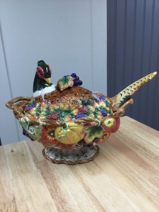 Fitz And Floyd Autumn Bounty Pheasant Soup Tureen With Ladle Min
