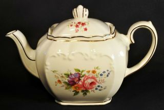 Cond.  1930 ' s Sadler Cube Teapot 2097 Floral Flowers Gold Trim Gilt England 2