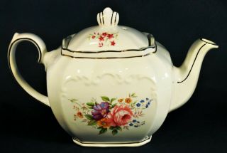 Cond.  1930 ' s Sadler Cube Teapot 2097 Floral Flowers Gold Trim Gilt England 3