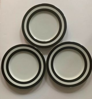 Set Of 3 Ralph Lauren Home Spectator Black Salad Plates | Silver Trim | Portugal