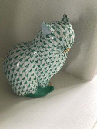 Herend Sitting Cat Green Fishnet Figurine 5383 4.  75 " Hand - Painted Porcelain