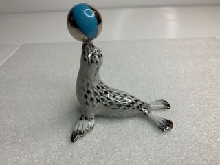 Herend Sea Lion With Ball Circus Seal Figurine Platinum Metal Fishnet 5543