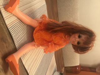 Vintage 1969 Ideal Toys Crissy Chrissy Doll Red Head Orange Dress Orange Shoes