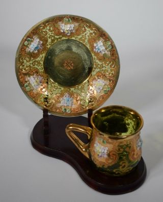 Moser Hand Blown Cup & Saucer with Heavy Raised Gold & Flowers 2