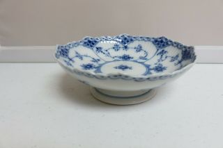 Royal Copenhagen Fluted Full Lace Blue White Footed Compote Bowl Candy Dish 6.  75