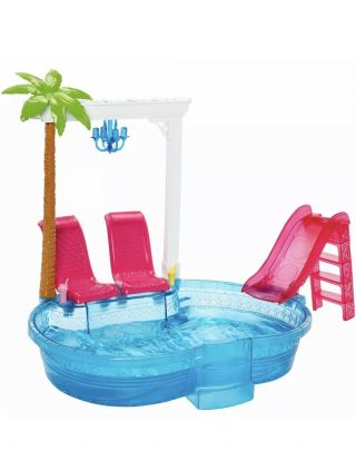 Barbie Glam Doll Swimming Pool With Lounge Chairs And Slide Pool Playset