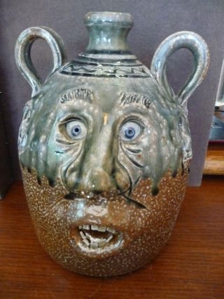 " Ben " Folk Art Pottery Double Face Jug - Double Handle - Sayings On Each Side