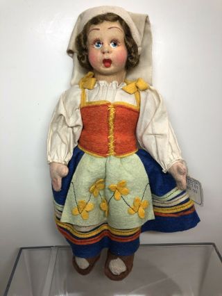 8” Vintage Lenci Type Italian Wool Cloth Doll Painted Face High Coloring Sa