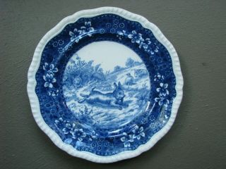 Perfect Early Copeland Spode Flow Blue 9 1/4 " Bunny Rabbit Plate