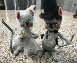 Vintage Annalee Bride And Groom Mice 1965 Wedding 7”