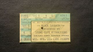 Black Sabbath Concert Ticket Stub 4/23/1986 Dallas,  Tx