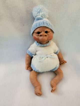 Ooak 7 " Polymer Clay Baby Monkey Doll W/ Certificate