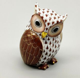 Herend Rust Fishnet Mother Owl Figurine 24k Gold 15094 Large And Very Rare