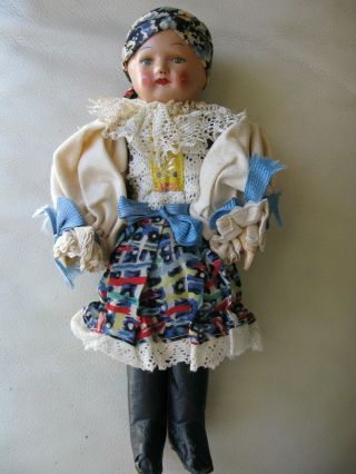 Antique Textile Dress Paper Mache Czechoslovakia Cloth Body Doll 10 "