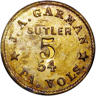 54th Pennsylvania Volunteers Civil War Sutler Token J A Garman 5 Cents