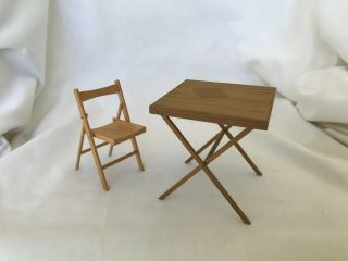 Dollhouse Miniature Wooden Folding Table And Chair 1:12