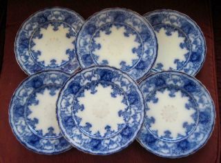 6 John Maddock And Sons Royal Vitreous Dainty Flow Blue 8 " Plates Gold Trim 1