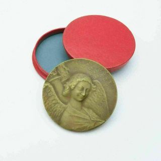 Antique French Bronze Smiling Guardian Angel Of Reims Art Medal 2