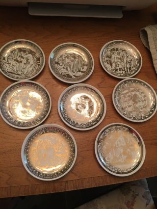 8 Gold Painted Fornasetti Mitologia Coasters Made For Bonwit Teller