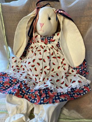 Vintage Handmade Muslin Easter Bunny Rabbit Doll With 7 Dresses