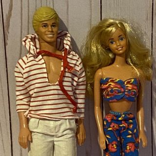 Vintage Mattel Barbie And Ken Doll Made In Hong Kong With Clothes And Shoes