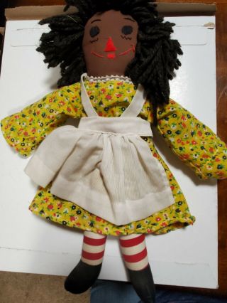 Vintage Handmade Aa Raggedy Ann Doll African - American 1960s Yellow Smock Dress