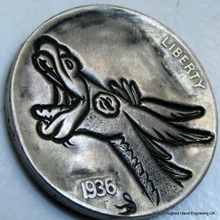Sailor Jerry ' Ass ' Hand Carved 1937 Hobo Nickel by Shaun Hughes Add yor own word 2