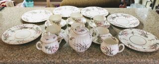 Royal Worcester Dunrobin Teapot Sugar Creamer Plates Cups Saucers Tea Set 23 Pc
