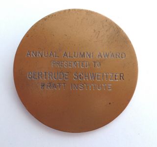 Antique Bronze Medal: Pratt Institute Alumni Award Artist Gertrude Schweitzer 2